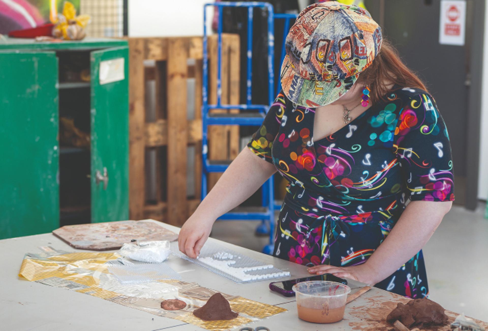 Student working on art