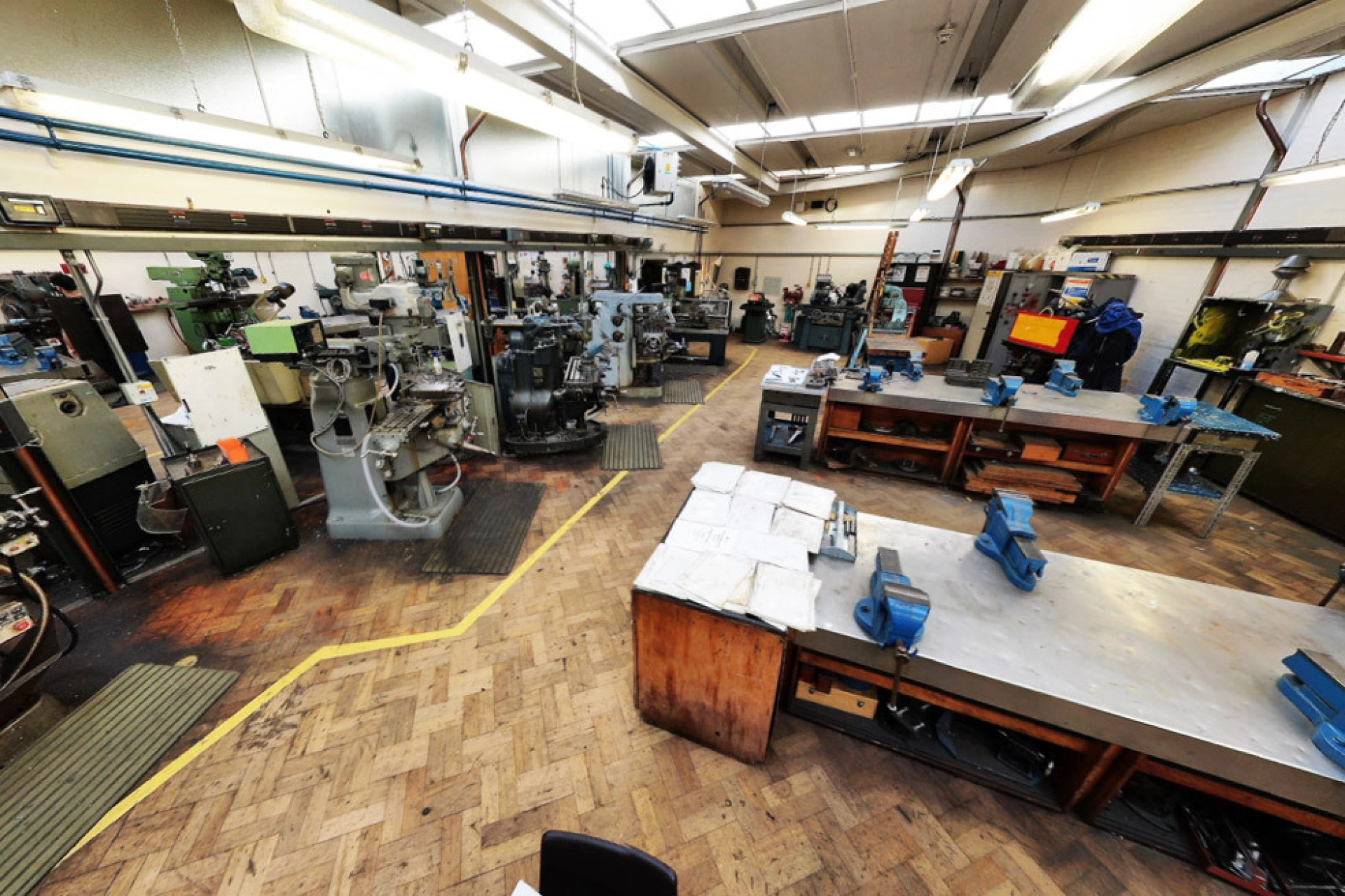 Empty engineering workshop with equipment