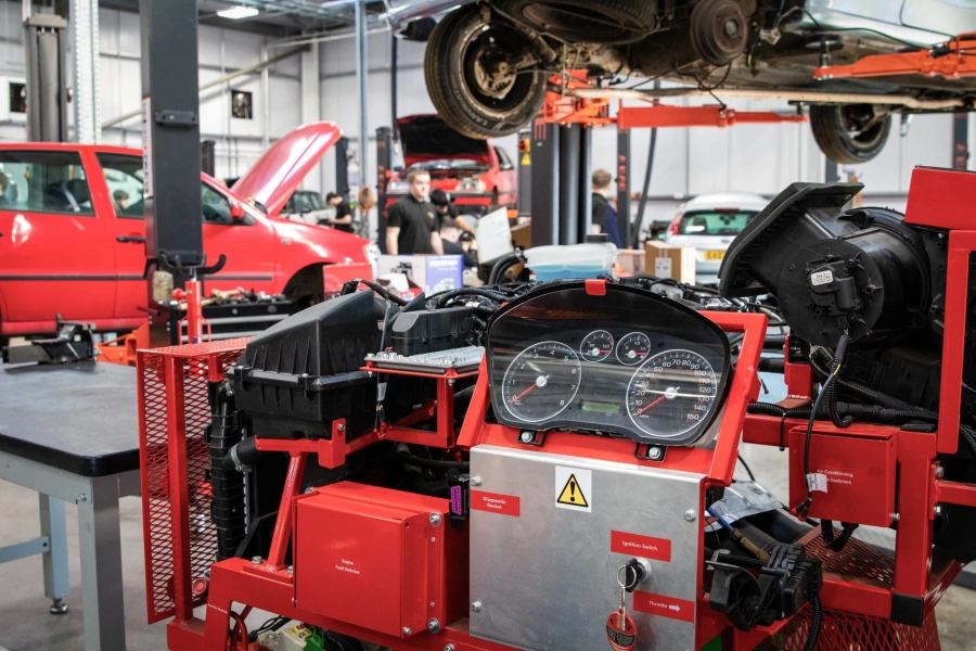 Car parts in an automotive garage